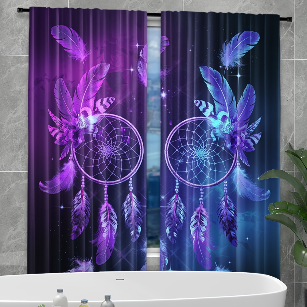 Interior Design Of Cafe - Purple Dreamcatcher Curtains Feather Art Boho