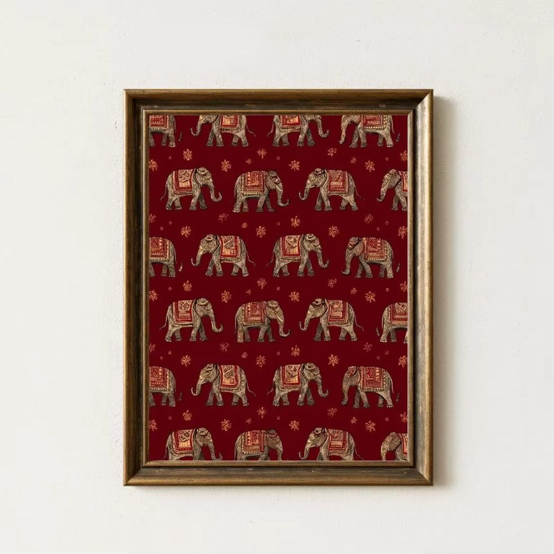 Interior Designer - Indian Elephant Pattern Print, Red Textile