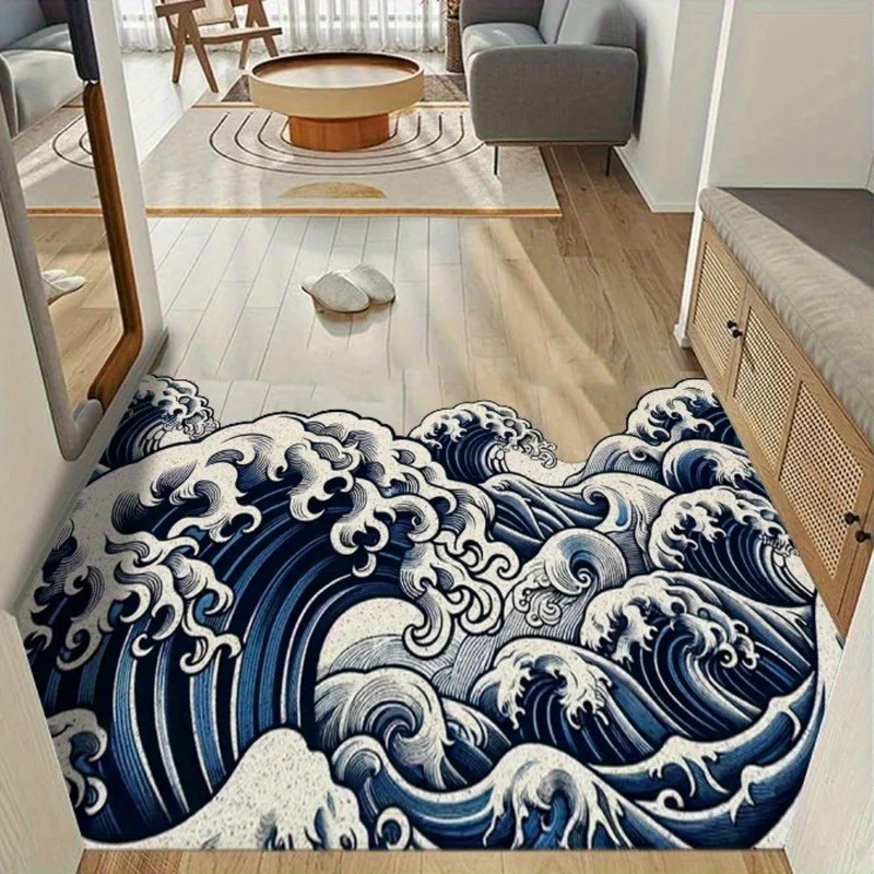 Printed Rug Abstract - VIKAMA Abstract Wave Design Rug, Non-Slip