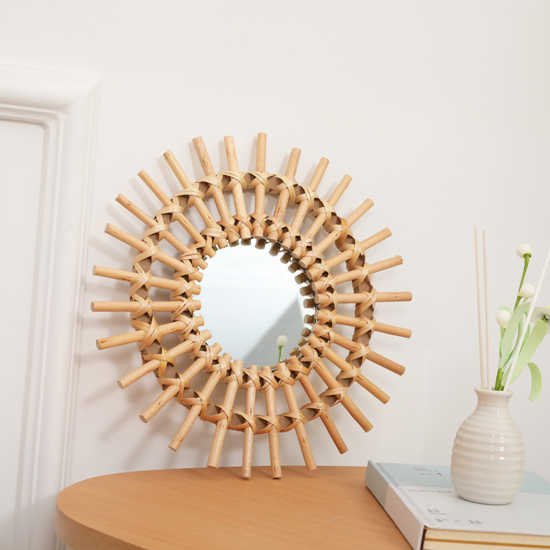 Rattan Mirror Round - Boho Rattan Wall Mirror, Handmade Woven
