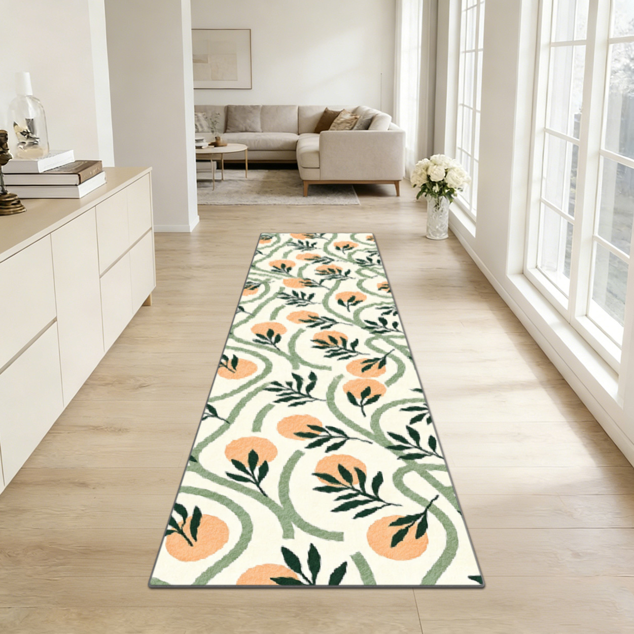 Printed Rug Abstract - Boho Citrus Leaf Long Runner Rug