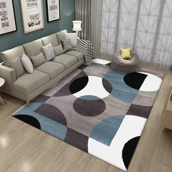 Printed Rug Abstract - Modern Abstract Geometric Carpet Mid‑Century Circle