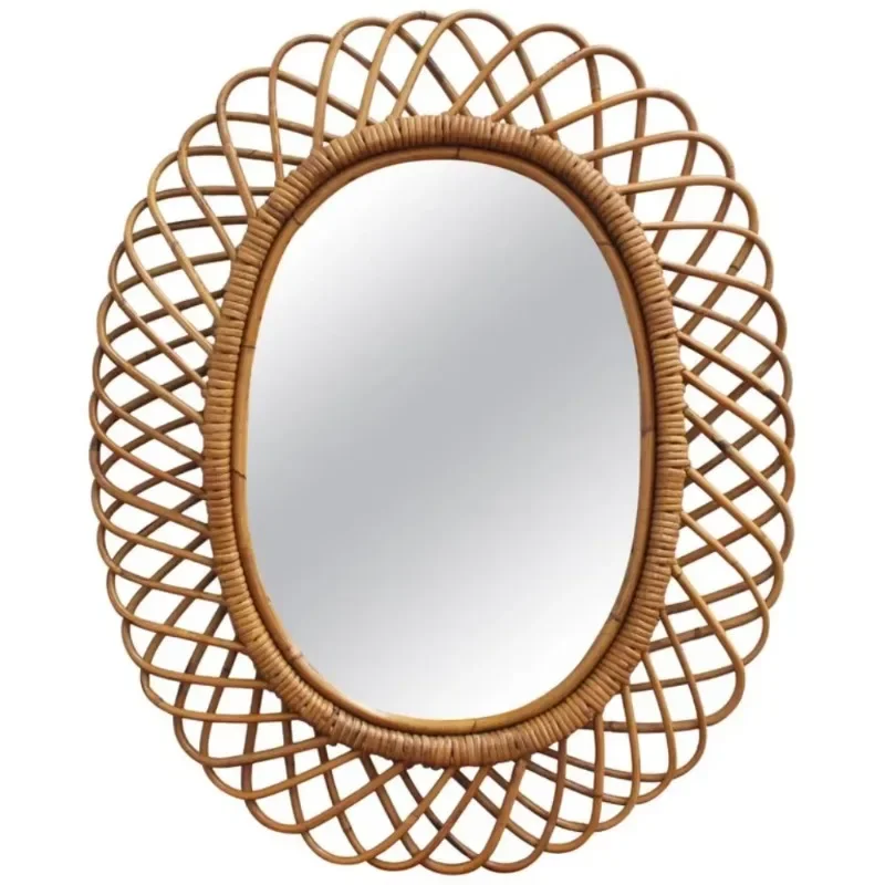 Rattan Mirror Round - Modern round rattan wall mirror