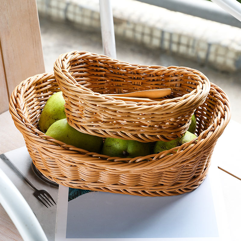 Woven Basket Set - Oval Rattan Woven Storage Basket Bread