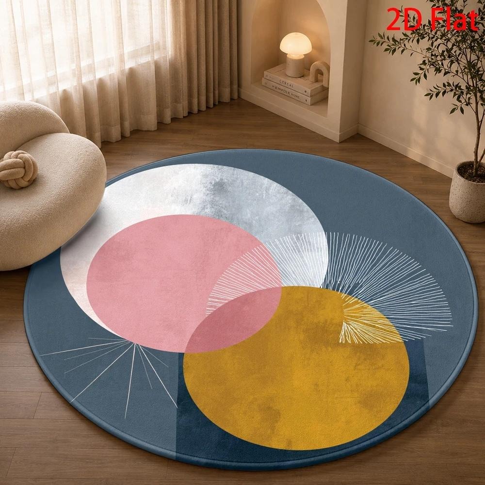 Printed Rug Abstract - Modern Abstract Round Rug,Navy Blue Pink