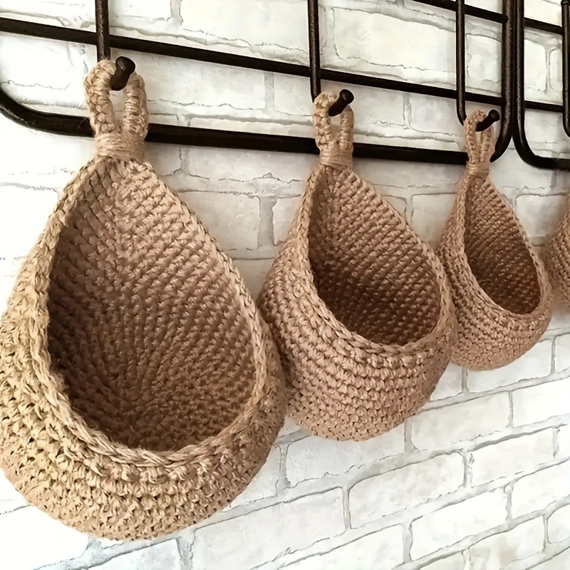 Woven Basket Set - 3pcs/set Macrame Wall-Mounted Fruit Basket with