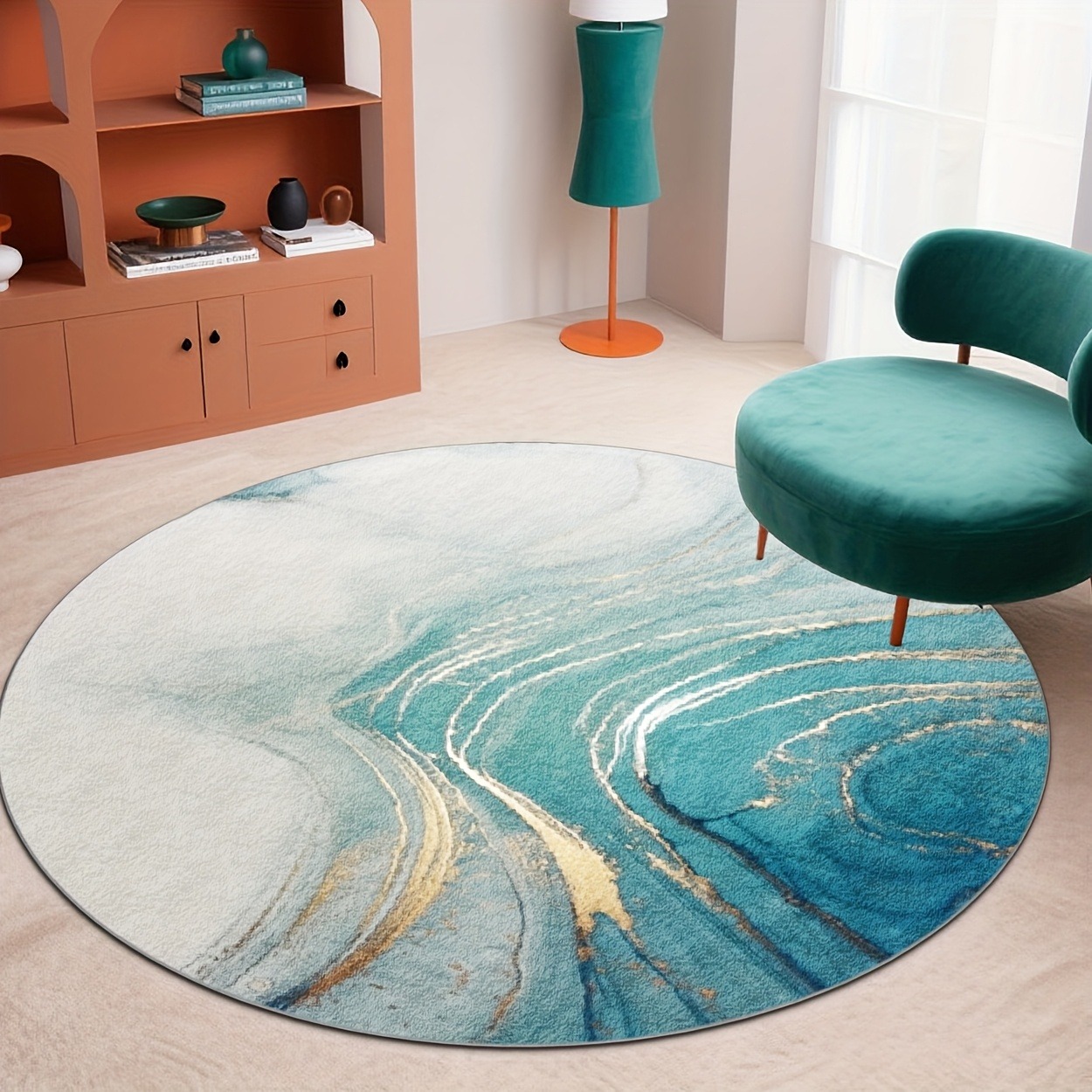 Minimalist Blue Beige Curve Ar - огляд і ціна Printed Rug Abstract