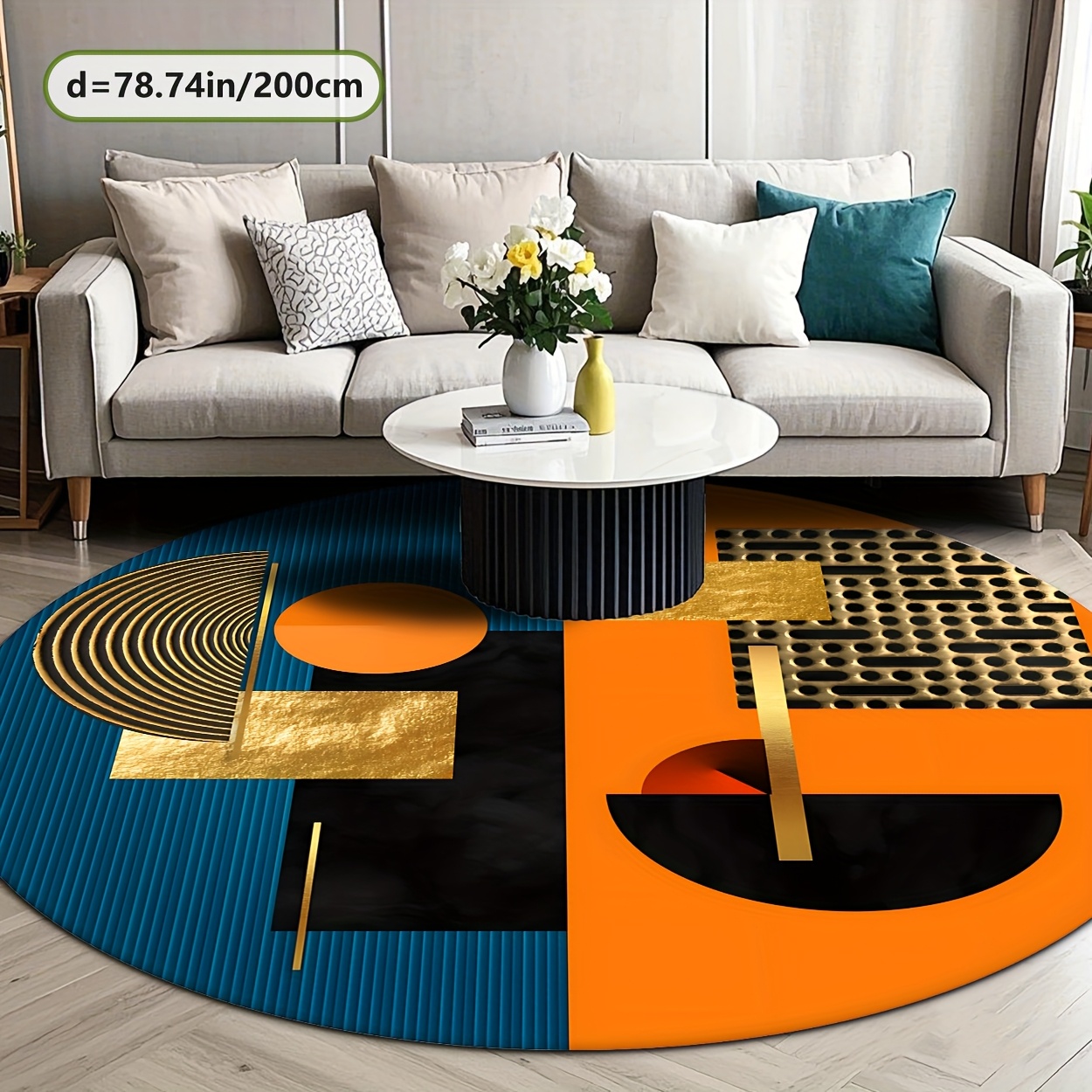 Orange Blue Gold Abstract Geom - огляд і ціна Printed Rug Abstract