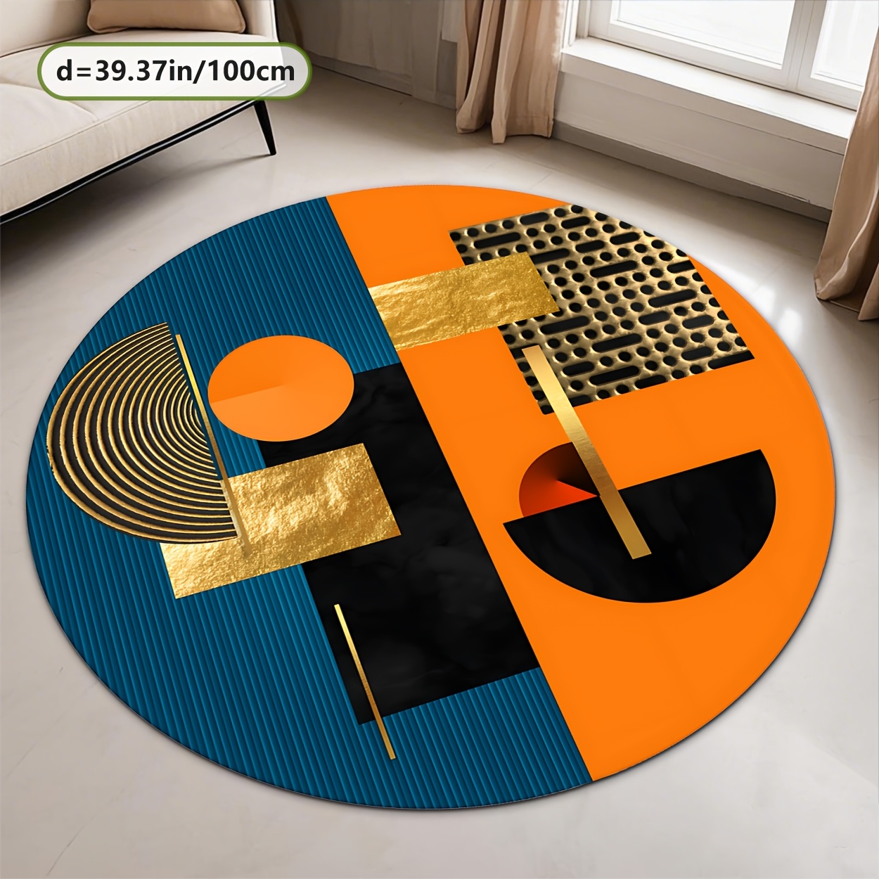 Orange Blue Gold Abstract Geom - огляд і ціна Printed Rug Abstract
