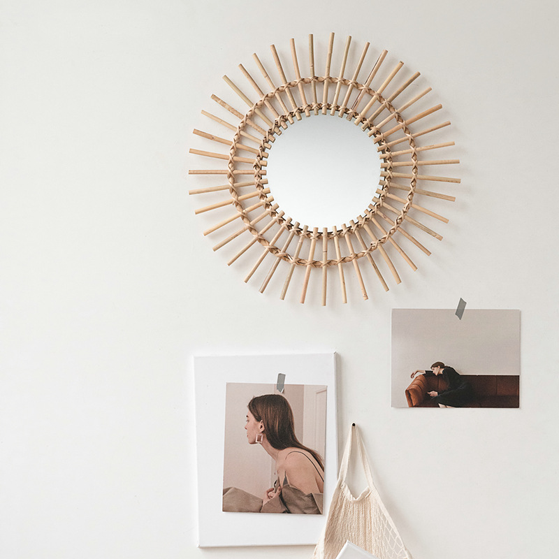 Rattan hanging wall Nordic hom - огляд і ціна Rattan Mirror Round
