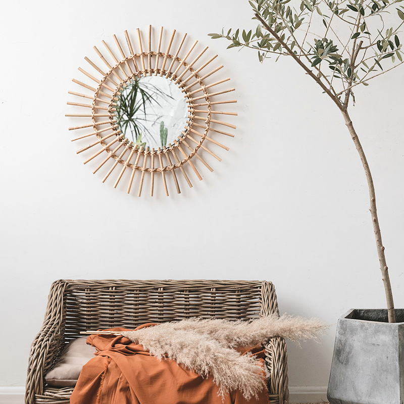 Rattan hanging wall Nordic hom - огляд і ціна Rattan Mirror Round