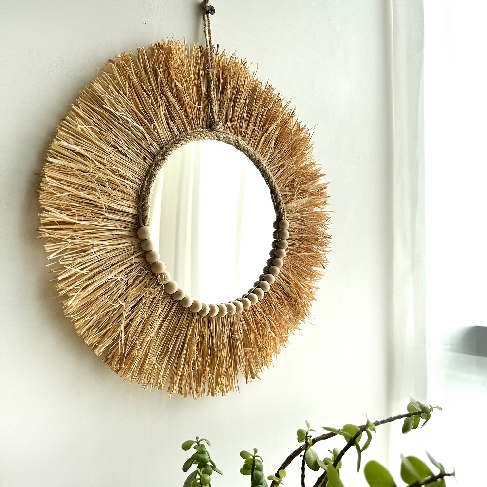 Handmade Boho Raffia Mirror Wa - огляд і ціна Rattan Mirror Round