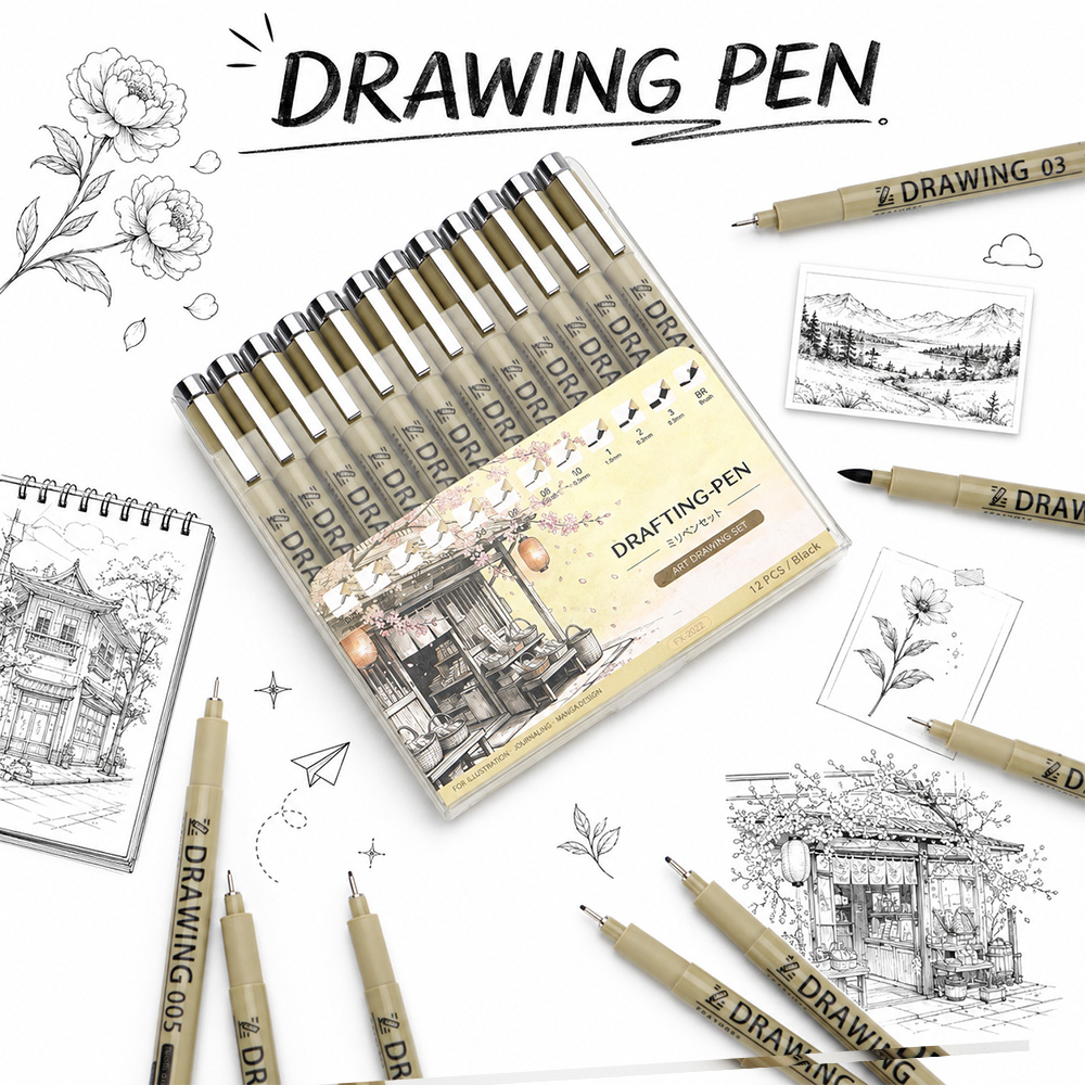 12 Size Fine Line Micron Pens  - огляд і ціна Interior Design Drawing
