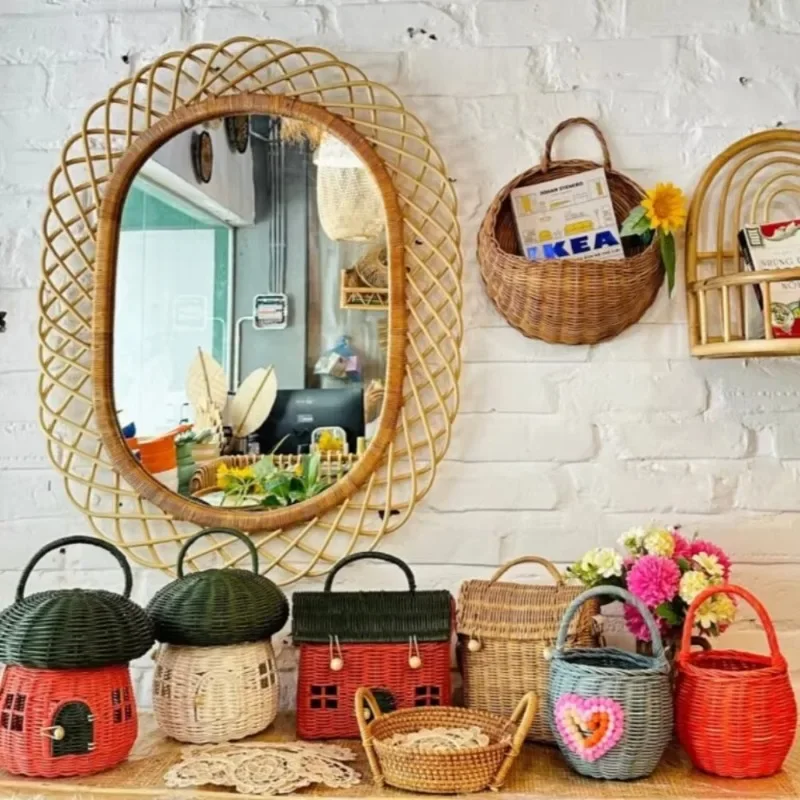 Modern round rattan wall mirro - огляд і ціна Rattan Mirror Round