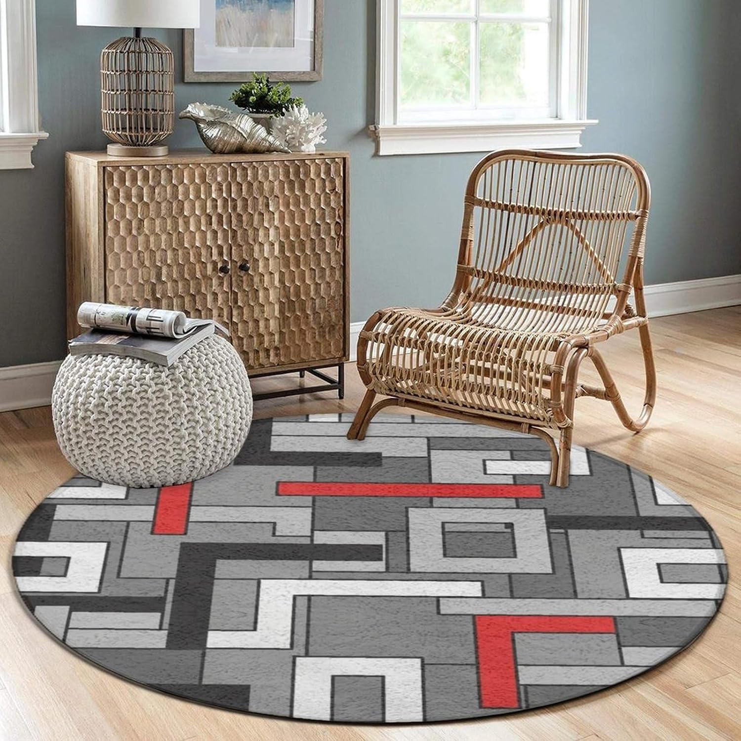 Round Geometric Abstract Polye - огляд і ціна Printed Rug Abstract